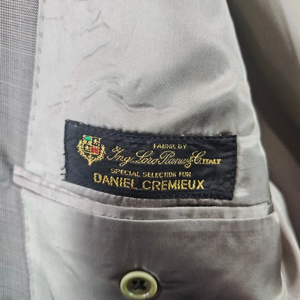 Daniel Cremieux Loro Piana Mens 2pcs Suit 44L 38x30 Pants Grey Plaid Wool 2 Bttn